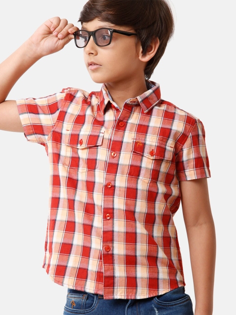 

CP BRO Boys Red Standard Slim Fit Gingham Checks Checked Casual Shirt