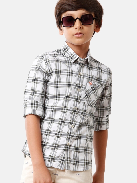 

CP BRO Boys White Standard Slim Fit Tartan Checks Checked Casual Shirt