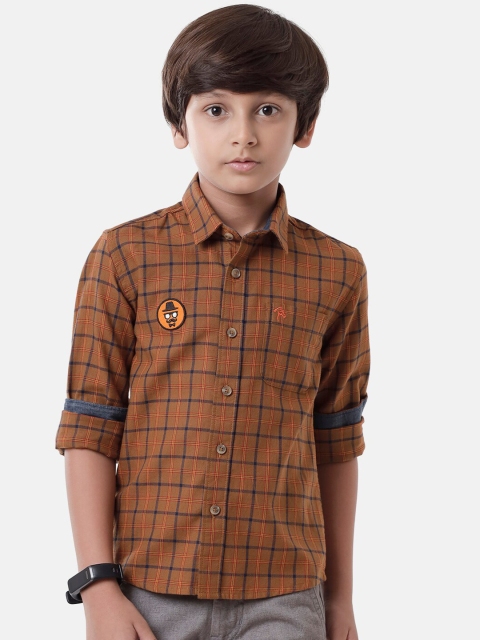 

CP BRO Boys Maroon Standard Slim Fit Checked Casual Shirt