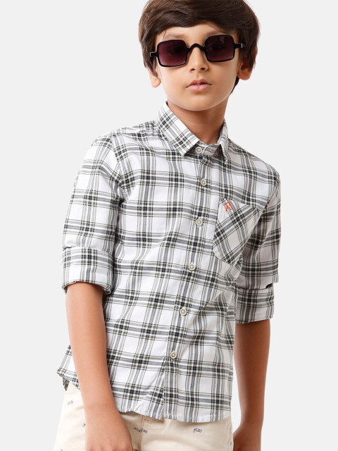 

CP BRO Boys White Standard Slim Fit Tartan Checks Checked Casual Shirt