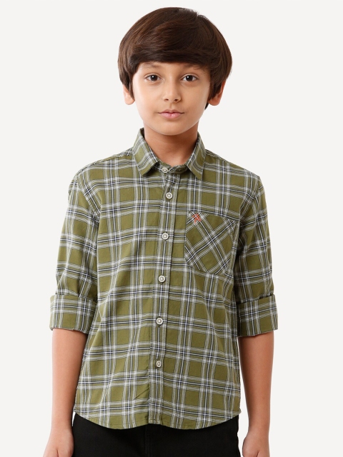 

CP BRO Boys Green Standard Slim Fit Tartan Checks Checked Casual Shirt