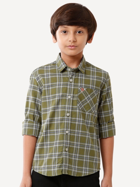 

CP BRO Boys Green Standard Slim Fit Tartan Checks Checked Casual Shirt