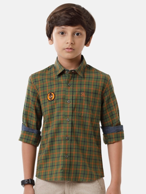 

CP BRO Boys Green Standard Slim Fit Tartan Checks Checked Casual Shirt