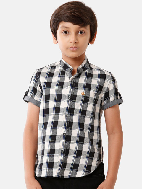 

CP BRO Boys Black Standard Slim Fit Tartan Checks Checked Casual Shirt