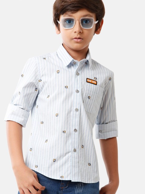 

CP BRO Boys Blue Standard Slim Fit Striped Casual Shirt