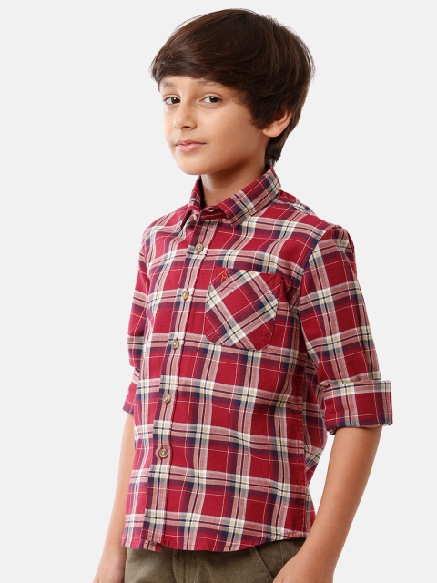 

CP BRO Boys Maroon Standard Slim Fit Tartan Checks Checked Casual Shirt