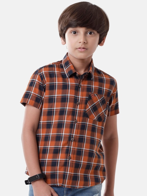 

CP BRO Boys Brown Standard Slim Fit Tartan Checks Checked Casual Shirt