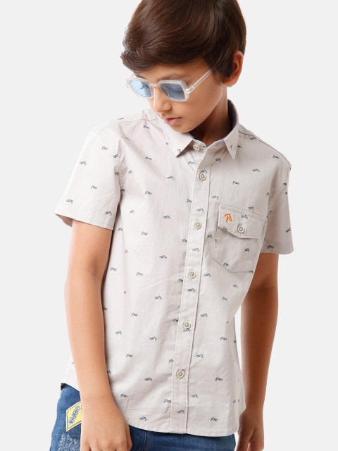 

CP BRO Boys Grey Standard Slim Fit Printed Casual Shirt