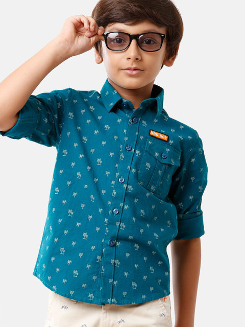 

CP BRO Boys Blue Standard Slim Fit Printed Casual Shirt