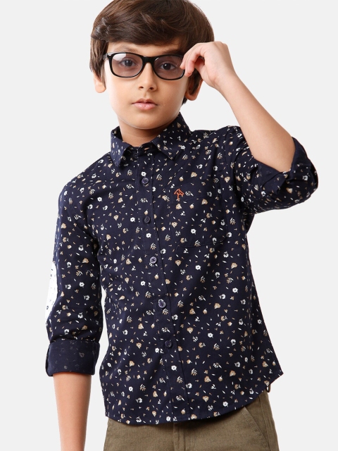 

CP BRO Boys Navy Blue Standard Slim Fit Floral Printed Casual Shirt
