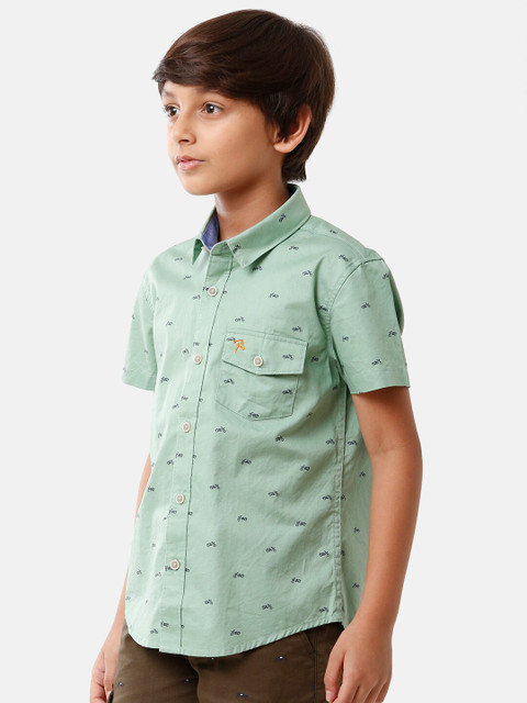 

CP BRO Boys Green Standard Slim Fit Printed Casual Shirt