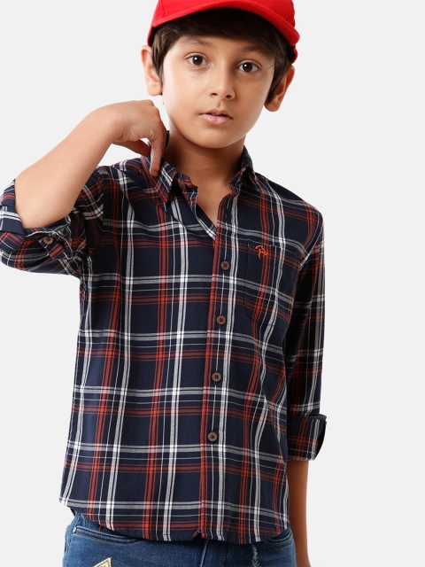 

CP BRO Boys Navy Blue Standard Slim Fit Tartan Checks Checked Casual Shirt