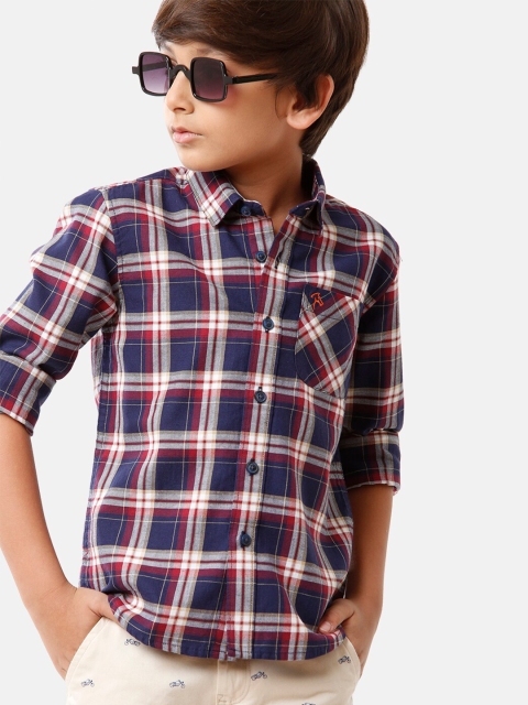 

CP BRO Boys Navy Blue Standard Slim Fit Tartan Checks Checked Casual Shirt
