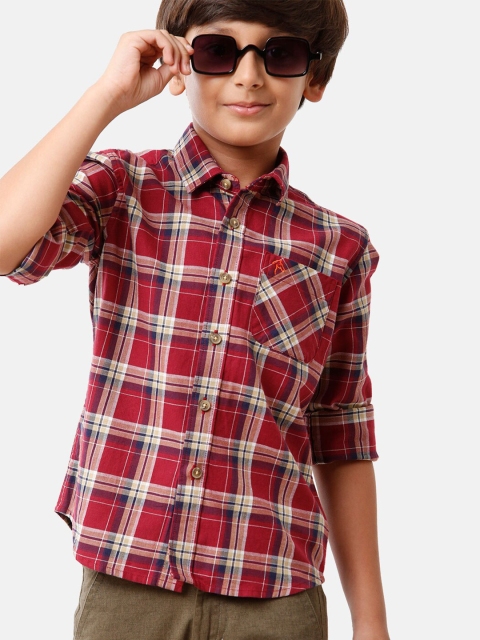 

CP BRO Boys Maroon Standard Slim Fit Tartan Checks Checked Casual Shirt