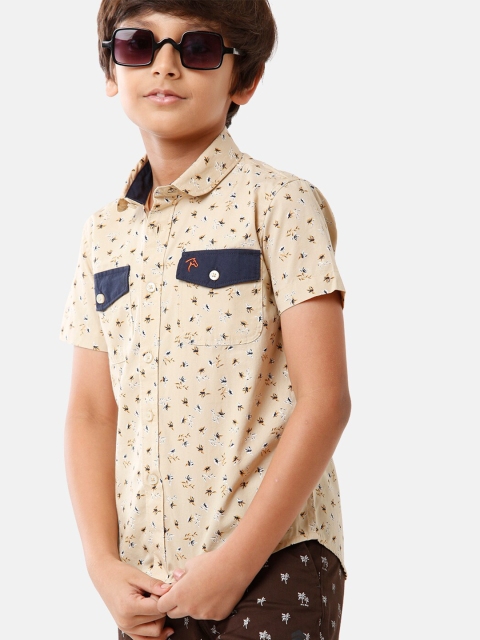 

CP BRO Boys Beige Standard Slim Fit Printed Casual Shirt