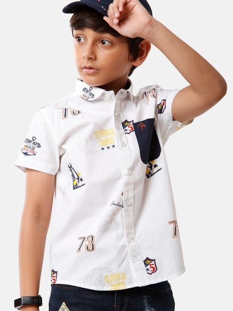

CP BRO Boys White Standard Slim Fit Printed Casual Shirt