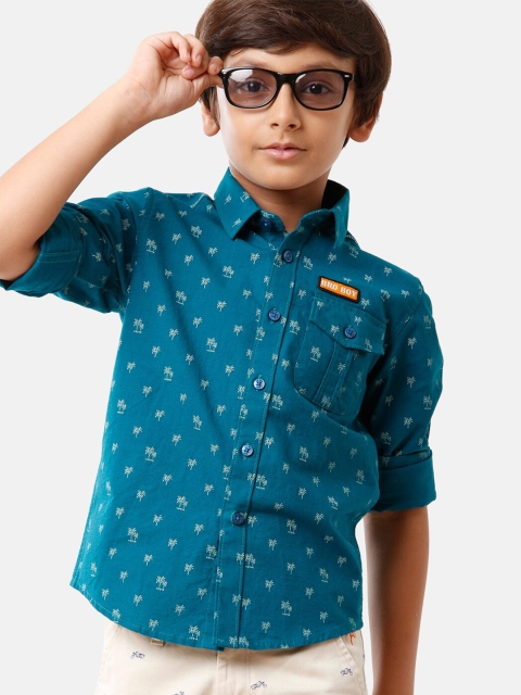 

CP BRO Boys Blue Standard Slim Fit Printed Casual Shirt