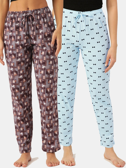 

Leading Lady Women Pack Of 2 Printed Pure Cotton Lounge Pants, Grey