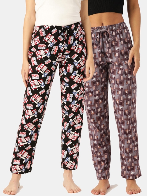 

Leading Lady Women Pack Of 2 Printed Pure Cotton Lounge Pants, Black