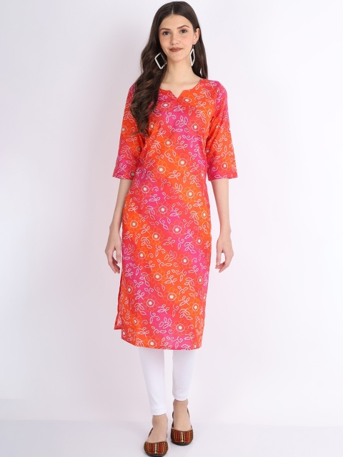

GRACIT Women Orange Floral Printed Kurti with Trousers
