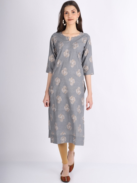 

GRACIT Women Grey Floral Printed Pleated Kurti with Trousers
