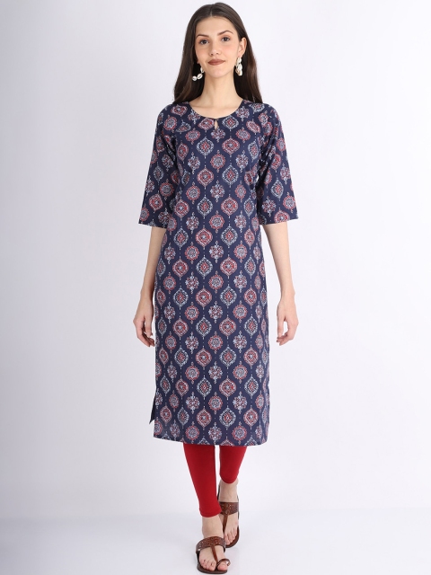 

GRACIT Women Navy Blue Printed Pleated Kurti with Trousers