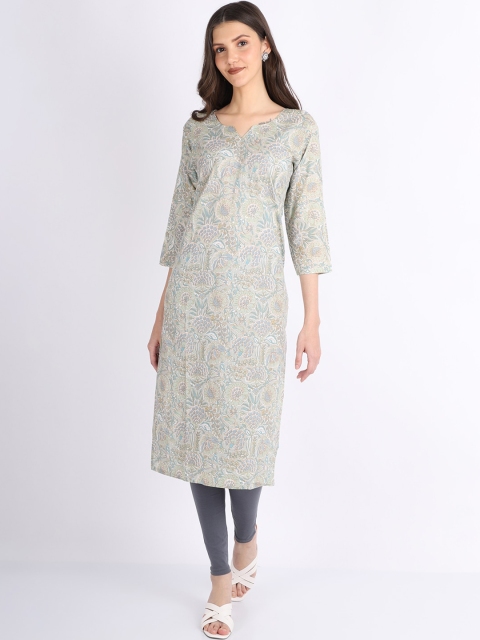 

GRACIT Women Grey Striped Angrakha Kurti with Trousers