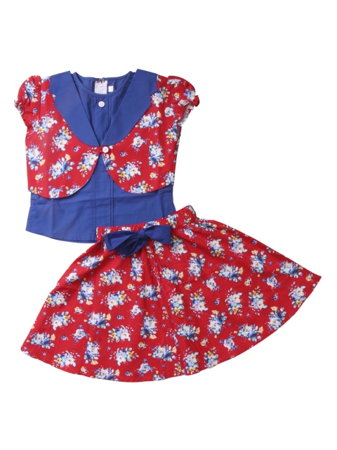 

Enfance Girls Red & Blue Printed Top with Skirt