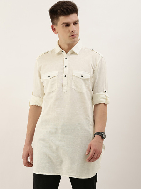 

IVOC Men White Thread Work Pathani Kurta