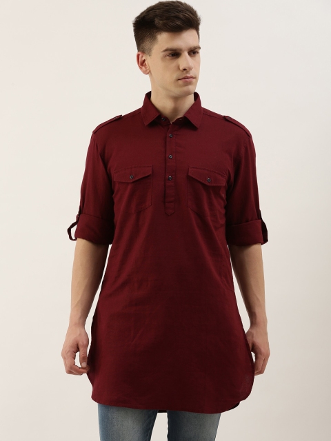 

IVOC Men Maroon Thread Work Pathani Kurta