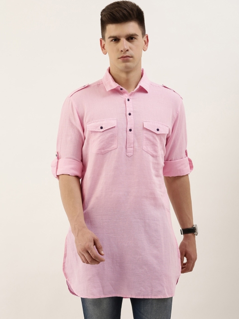 

IVOC Men Pink Thread Work Pathani Kurta
