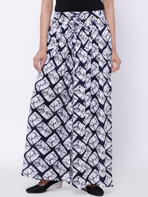 

SOUNDARYA White & Navy Printed Palazzos