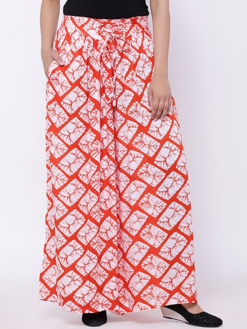 

SOUNDARYA White & Orange Printed Palazzos