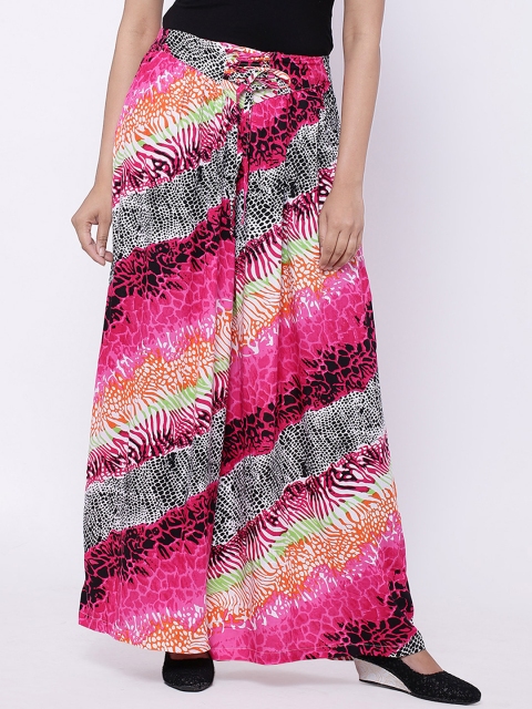

SOUNDARYA Pink & Off-White Printed Palazzos
