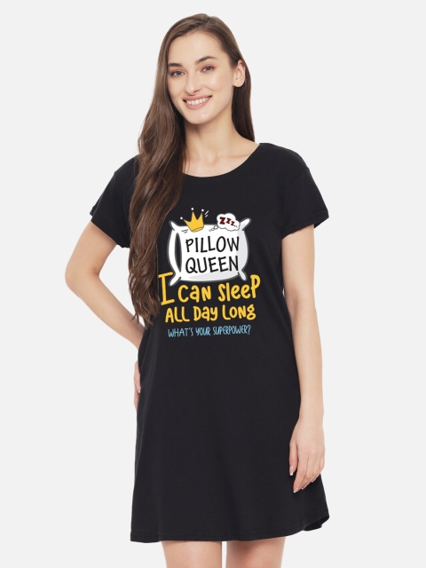 

FFLIRTYGO Black Printed Nightdress