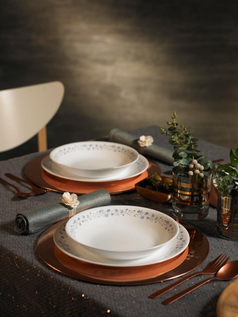 

Corelle White & Purple Set of 30 Floral Printed Vitrelle Glass Glossy Dinner Set
