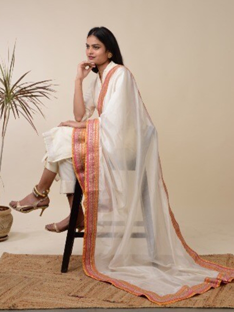

Desi Weavess White & Yellow Art Silk Dupatta