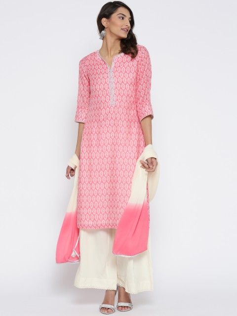 

Biba Pink & Off-White Printed Kurta with Palazzos and Dupatta