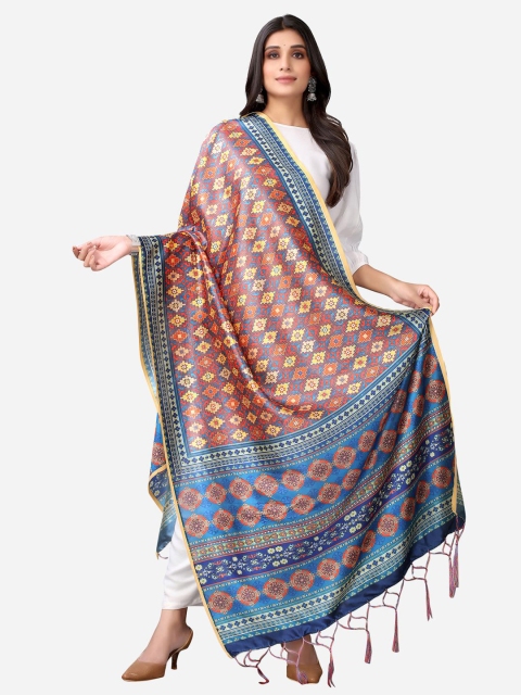 

Satrani Multicoloured & Blue Printed Dupatta, Multi