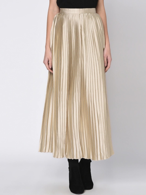 

Rigo Women Gold-Toned Satin Flared Maxi Skirt