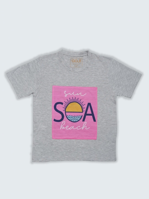 

GOJI Kids Grey Melange Printed Applique T-shirt
