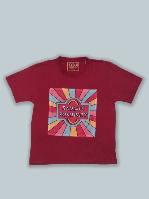 

GOJI Kids Maroon Printed V-Neck T-shirt