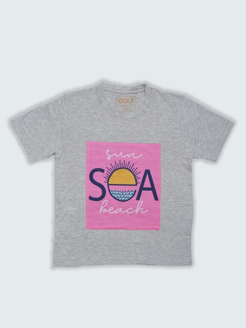

GOJI Kids Grey Melange Printed Applique T-shirt