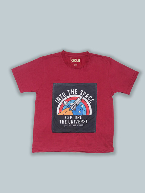 

GOJI Kids Maroon Printed V-Neck Applique T-shirt
