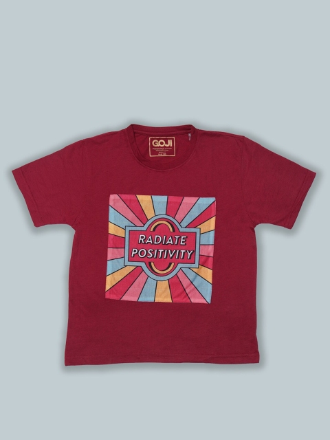 

GOJI Kids Maroon Printed V-Neck T-shirt