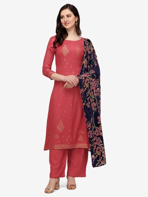 

Jansi Red & Navy Blue Embellished Viscose Rayon Unstitched Dress Material