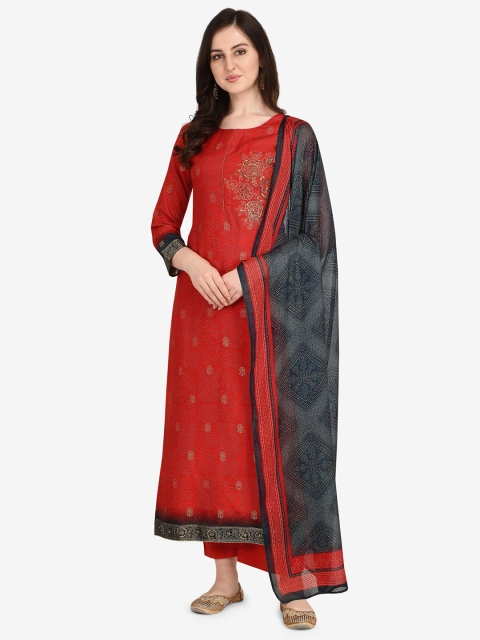 

Jansi Red & Grey Embellished Unstitched Dress Material