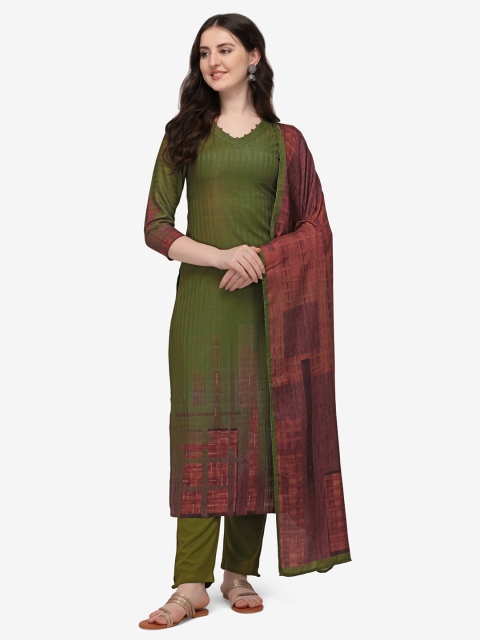 

Jansi Green & Purple Printed Viscose Rayon Unstitched Dress Material