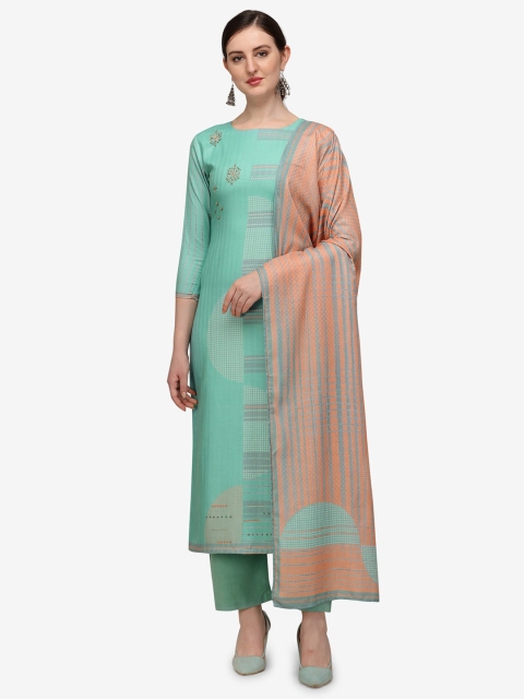 

Jansi Blue & Peach-Coloured Printed Viscose Rayon Unstitched Dress Material