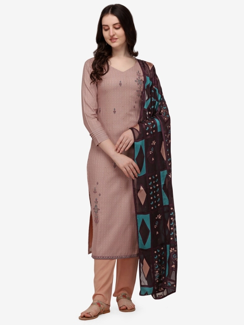 

Jansi Cream-Coloured & Purple Embroidered Viscose Rayon Unstitched Dress Material